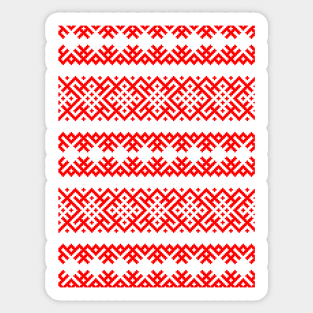 Ethno Slavic Pattern - Bogoroditsa - Symbol Horizontal - Pagan Obereg - Scarlet Red on White Ornament Sticker